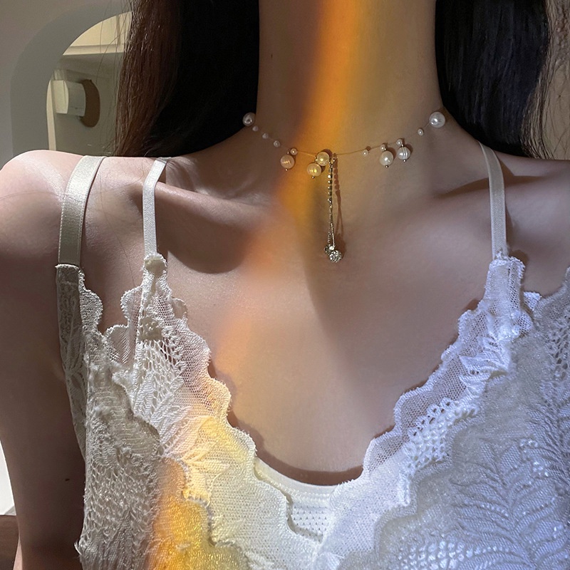 Vòng Cổ Đính Đá Ngọc Trai Nhân Tạo Thời Trang