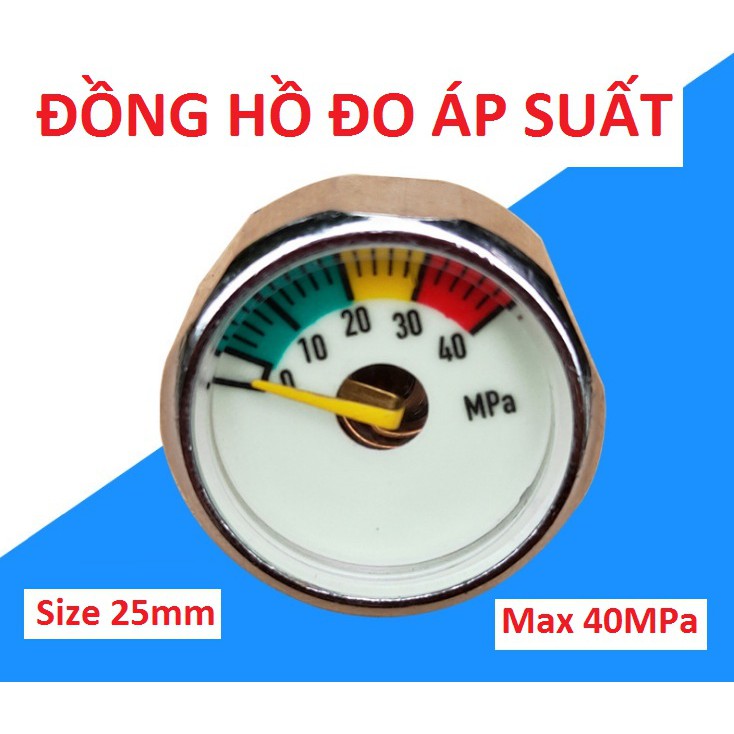 Đồng hồ đo áp suất - chân ren phi 10mm - 40MPA (Nhỏ) ( mặt màu Trắng) pkb