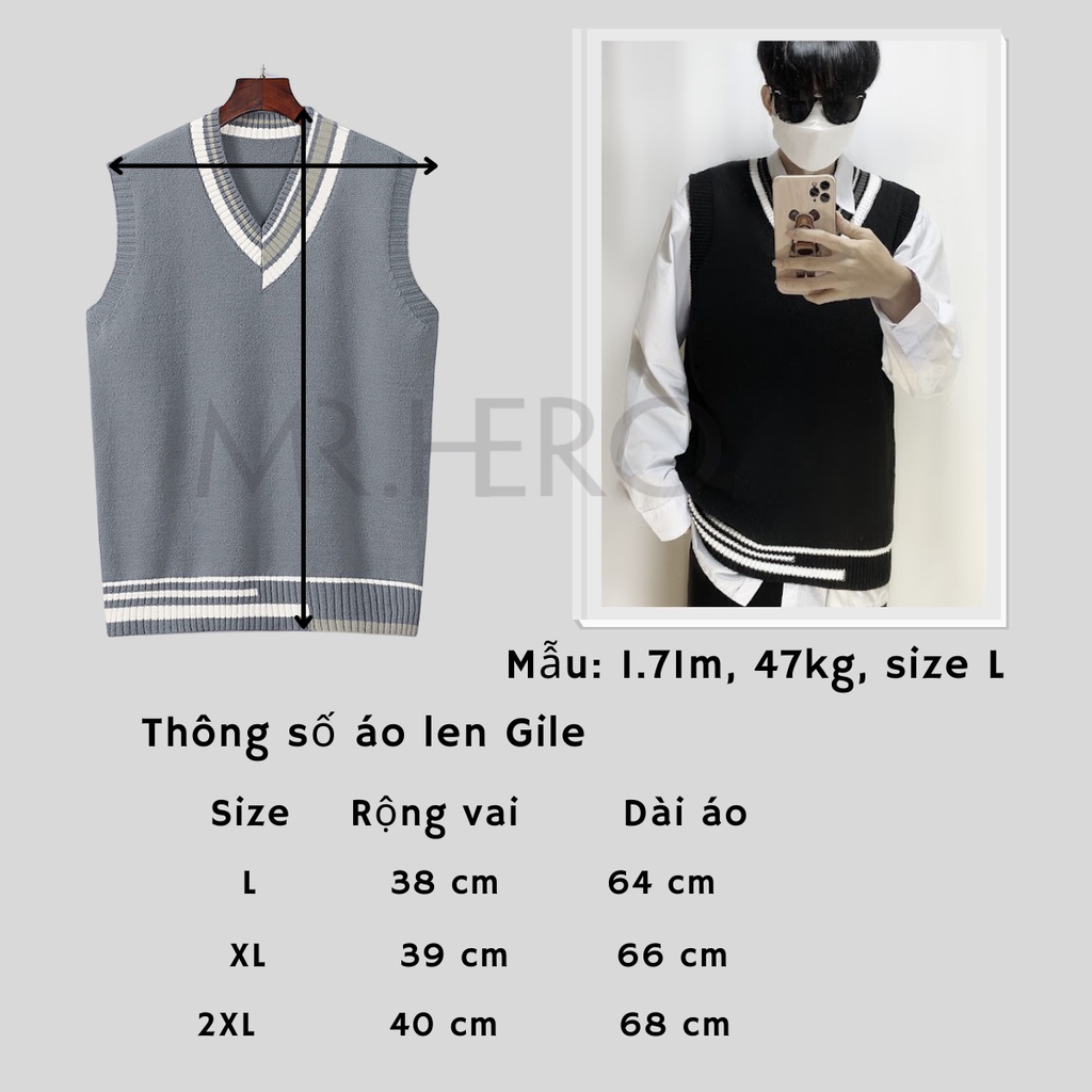 Áo len gile sweater không tay cổ tim mỏng nhẹ AL25 M.RO form rộng phong cách Hàn Quốc nhiều màu dễ phối Mrhero