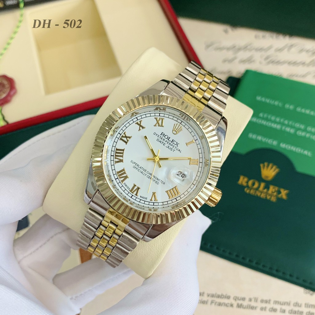 [rolex nam] Đồng hồ nam Rolex - mặt tròn viền băm dây kim loại cao cấp DH502 ngochang108