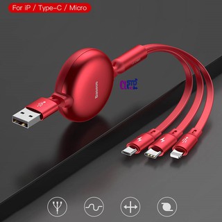Cáp sạc dây rút lightning - type c - micro baseus golden loop 3 in 1 chính hãng