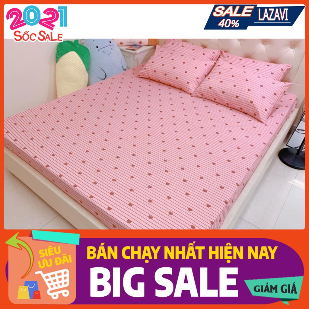 Bộ ga gối 1m,gồm 1ga 1 vỏ gối vải cotton poly-tim nhí hồng