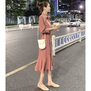 Đầm Maxi Phối Hai Túi Đuôi Cá Thắt Eo - G811