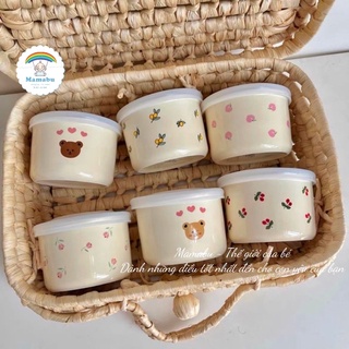 Cốc nấu cháo, hũ sứ ăn dặm, hộp trữ đồ ăn dặm cho bé phong cách hàn quốc nắp đậy silicone - hũ sứ trắng dottodot mamabu