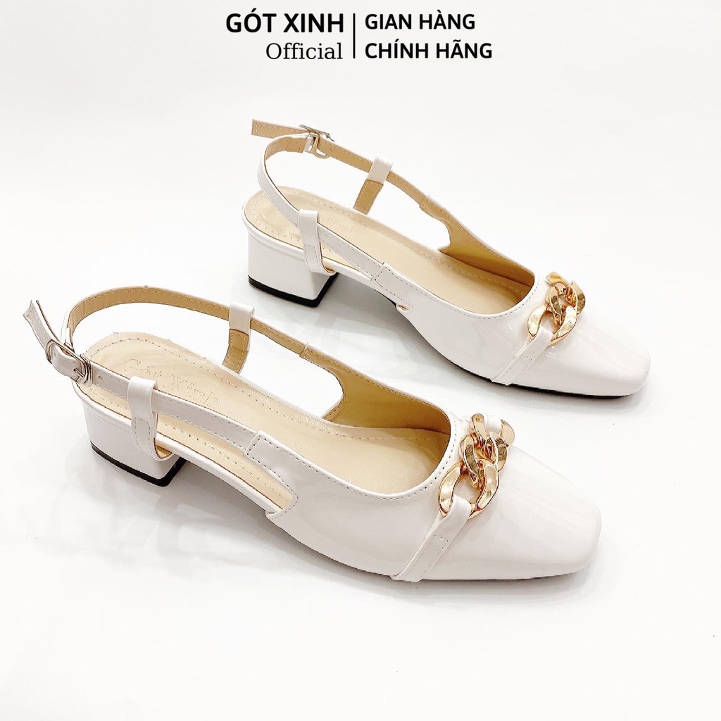 Sandal cao gót nữ GÓT XINH G17 da bóng đế vuông cao 3cm