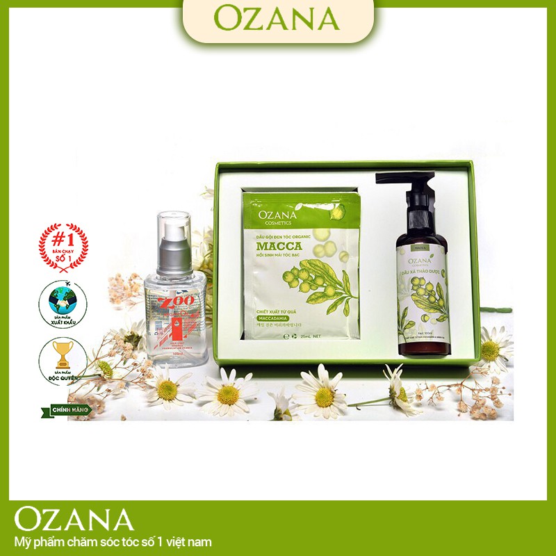 {Combo} Dầu gội đen macca OZANA (Chính Hãng 100%), Tinh Dầu Dưỡng Tóc khô xơ ZOO-CB04