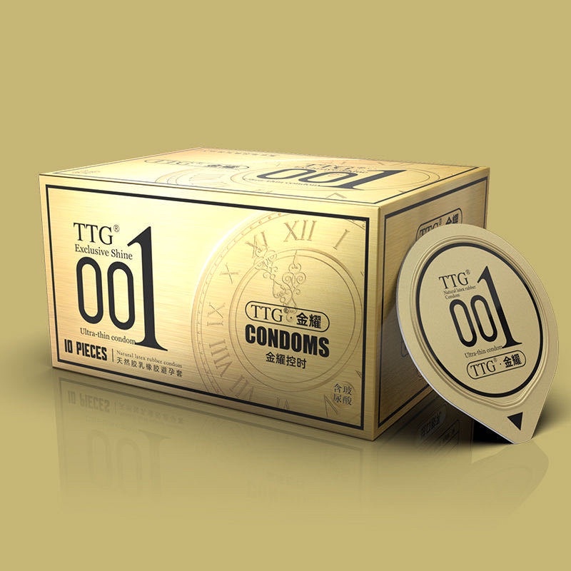 Bao Cao Su TTG 0.01mm Màu Vàng Siêu Mỏng Kéo dài - Nhiều gel gân gai OLO - Hộp 10 bcs tặng 1 storm