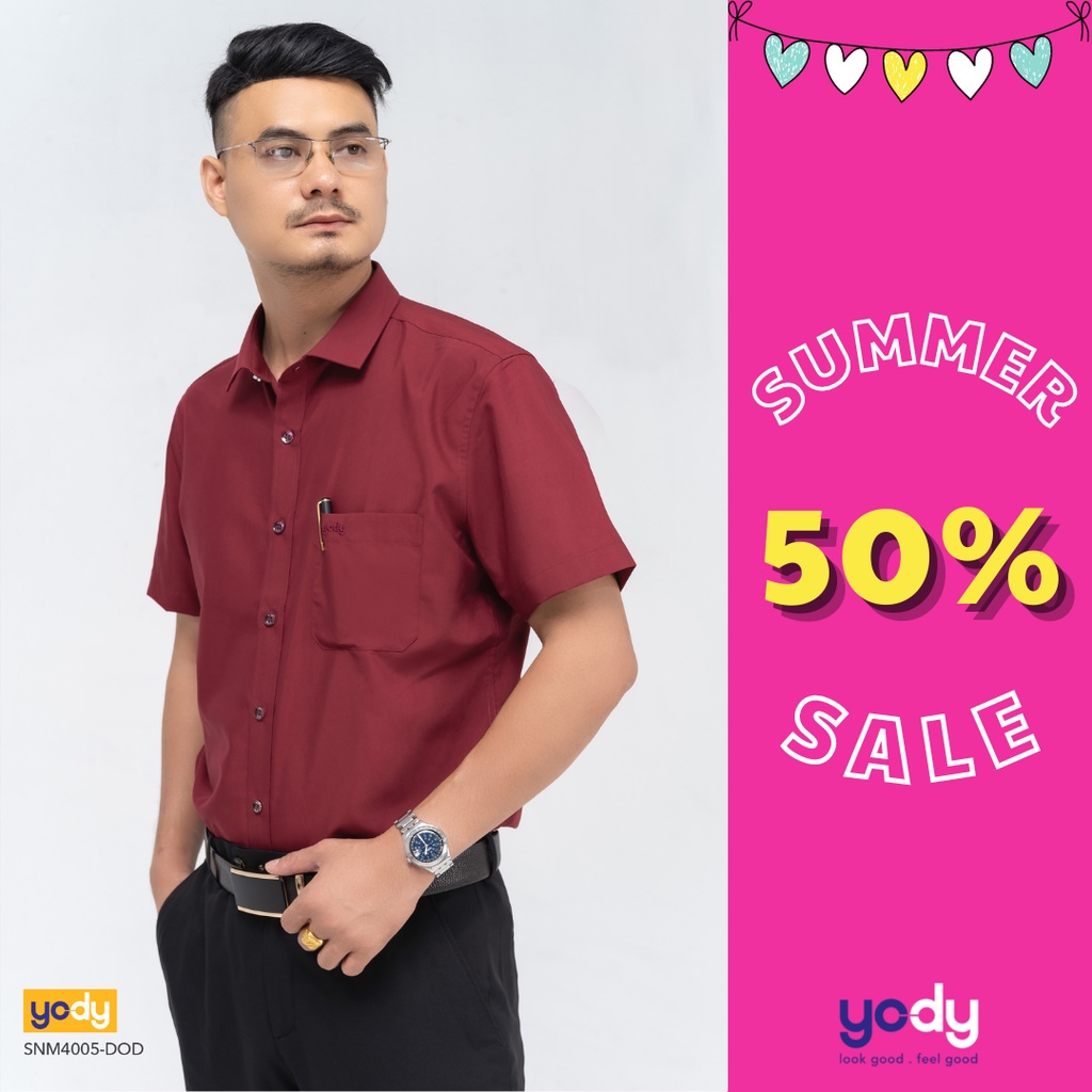 Áo Sơ mi Nam YODY chất liệu lụa nến chống nhăn kiểu dáng slim cộc tay mềm mịn SNM4005