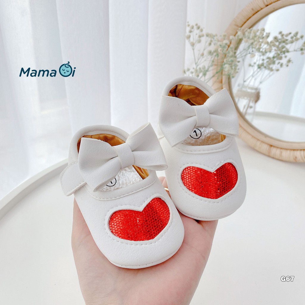 G67 Giày búp bê cho bé tập đi chất da màu trắng hình trái tim mềm mại của Mama Ơi - Thời trang cho bé