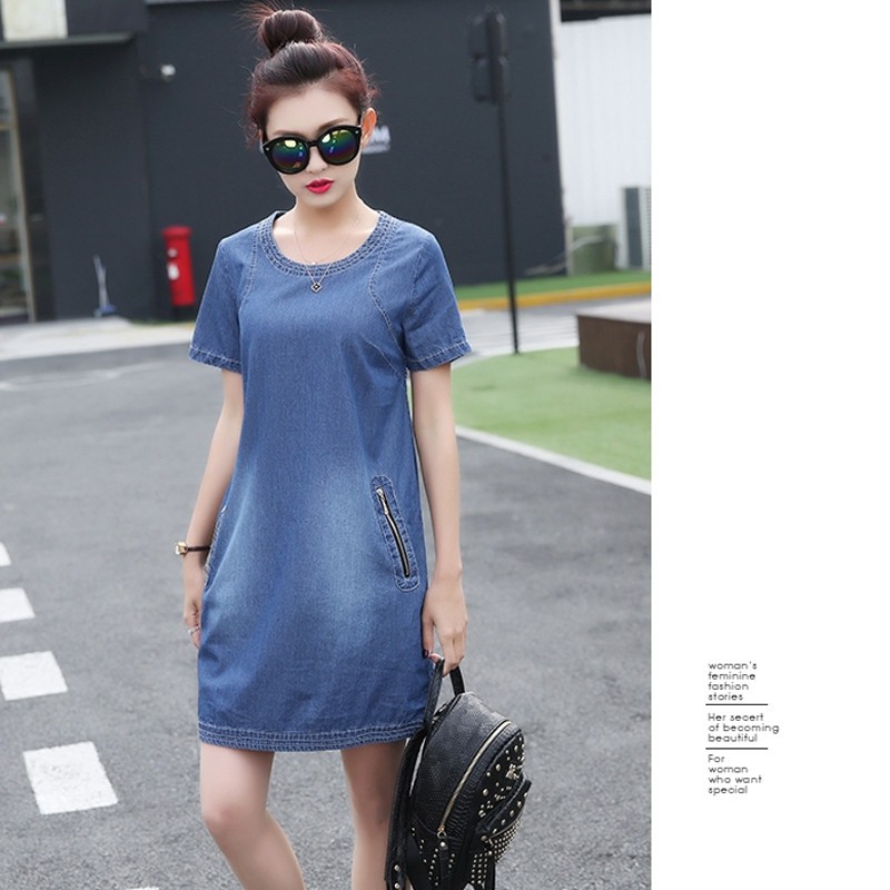 [SALE HOT] - ĐẦM JEAN CỔ TRÒN PHỐI TÚI DÂY KÉO – MS: D725 | BigBuy360 - bigbuy360.vn