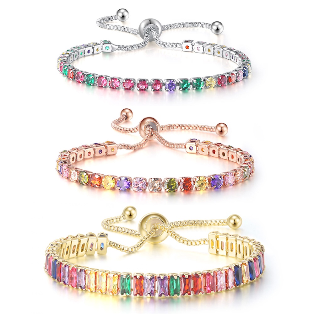 Vòng tay nữ ZHOUYANG đính đá zircon nhiều màu cầu vồng thời trang