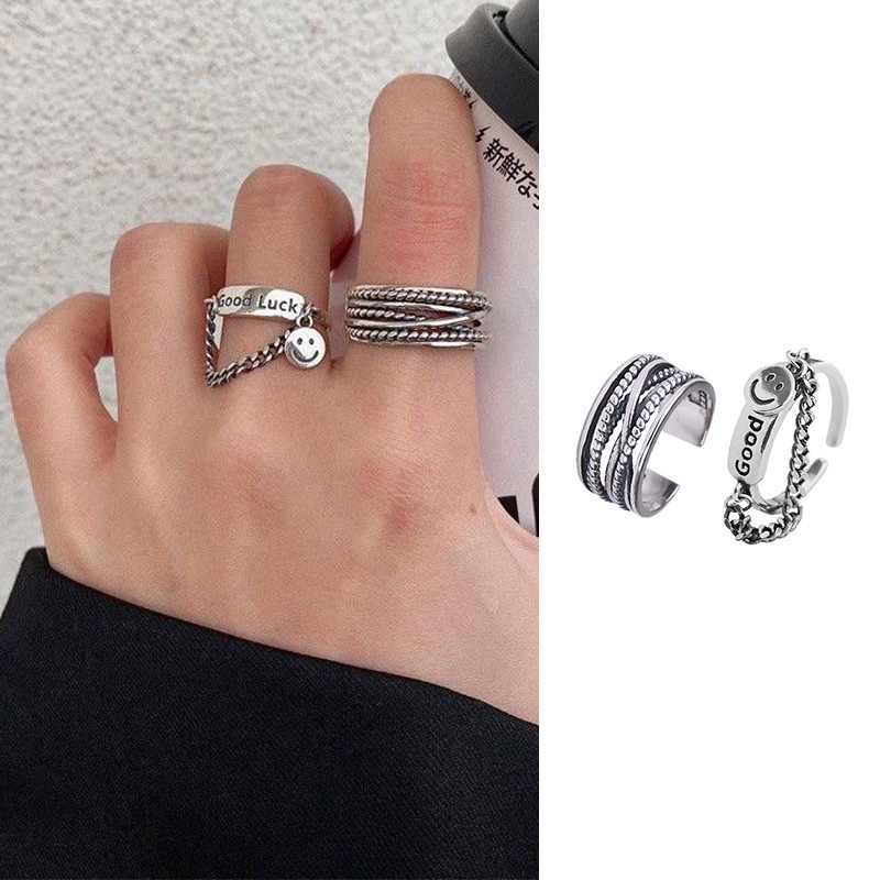 Bộ Nhẫn Cặp Đôi Hình Mặt Cười Có Thể Điều Chỉnh
