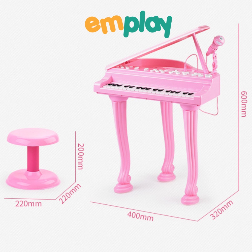 Đồ chơi đàn Piano công chúa màu hồng cao cấp cho bé Emplay cỡ to đại có ghế ngồi kèm micro chuẩn âm