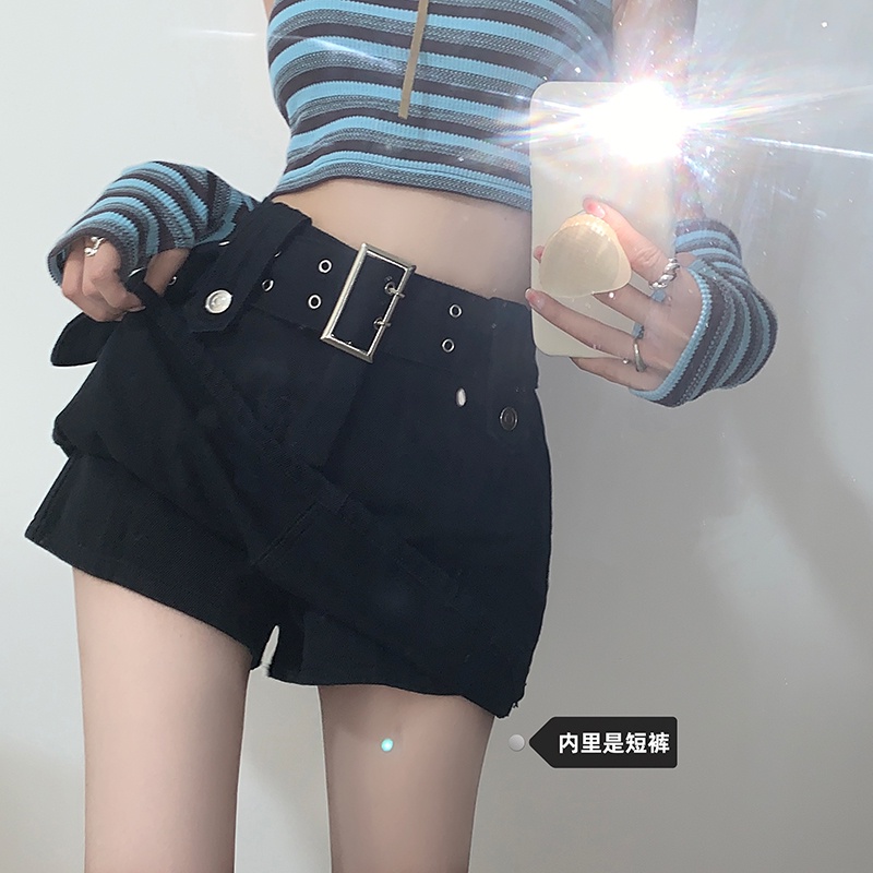 QADCOL Chân Váy Chữ A Lưng Cao Chất Liệu Denim Theo Phong Cách Vintage