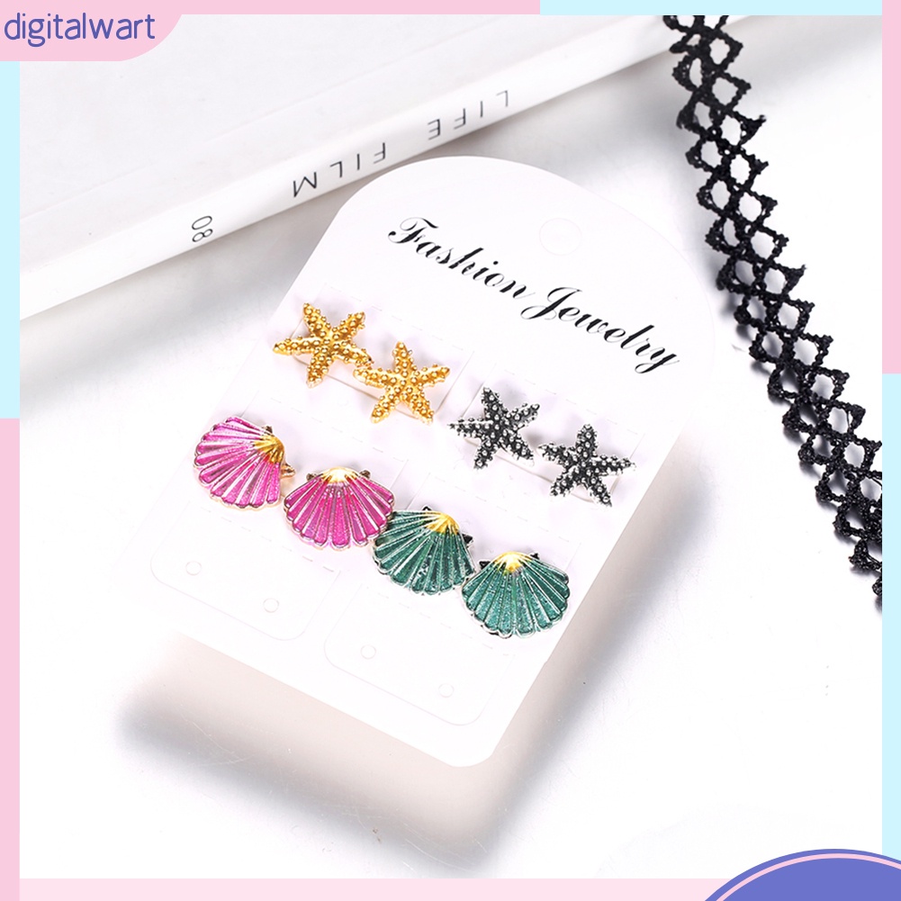 Set 4 Đôi Khuyên Tai Hình Vỏ Sò / Sao Biển Xinh Xắn Dành Cho Nữ