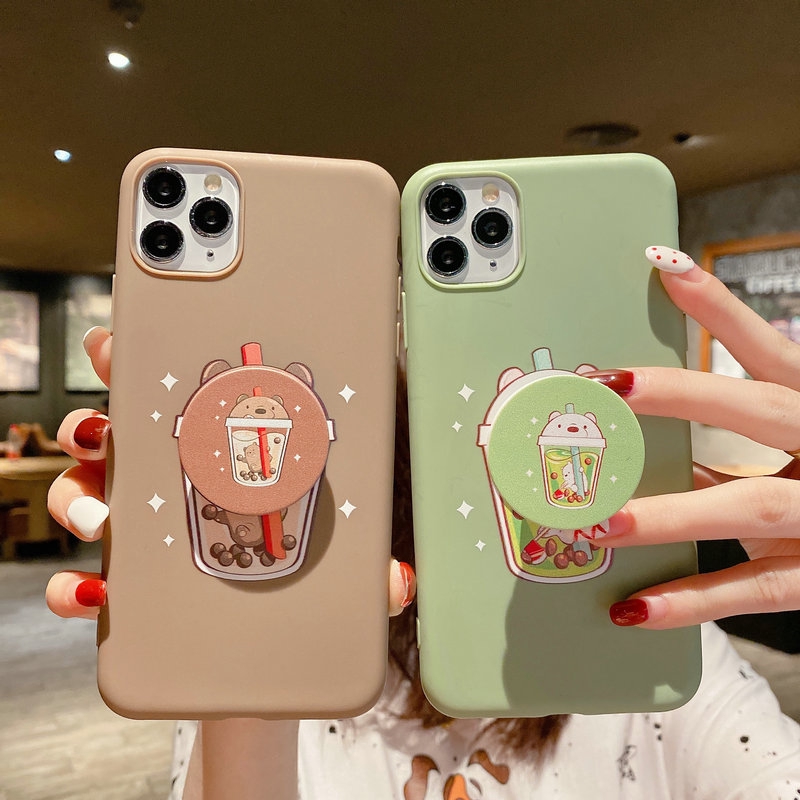 ST| COD&Ready Stock】Couple Milk Tea Bear Case For S1 Pro Y20 Y20s Y12s 2021 Y30i Y30 Y50 Y19 Y11 Y12 Y15 Y17 Y65 Y71 Y81 Y91 Y93 Y95 V5s V5 V7 V9 V5 V11 V15 Z1 Pro Popsocket Case