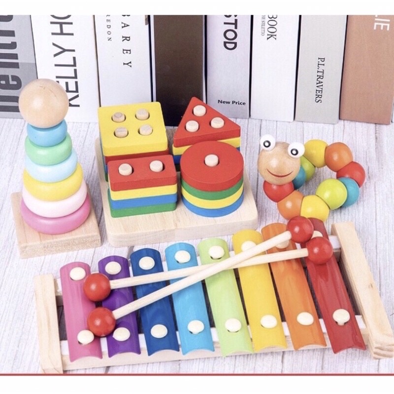 Combo 6 Món Đồ Chơi Gỗ Thông Minh An Toàn - Phát Triển Trí Tuệ Cho Bé Yêu