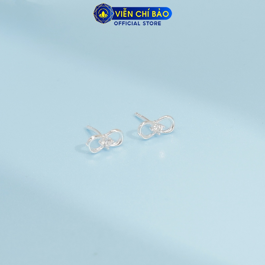 Bông tai nơ đính đá chất liệu bạc 925 thời trang phụ kiện trang sức nữ thương hiệu Viễn Chí Bảo E087