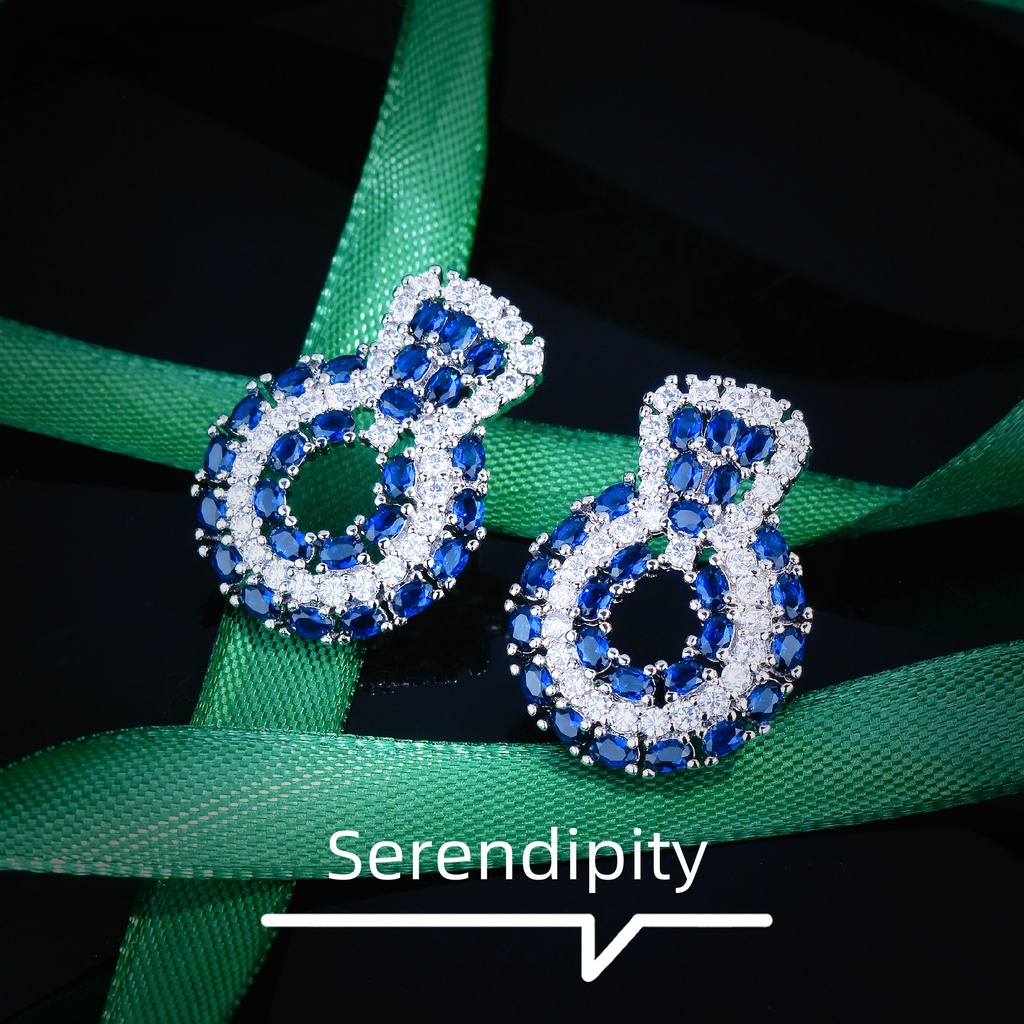 Khuyên Tai Cửa Đính Đá Sapphire Xanh Hoàng Gia Sáng Tạo-JHS4-E