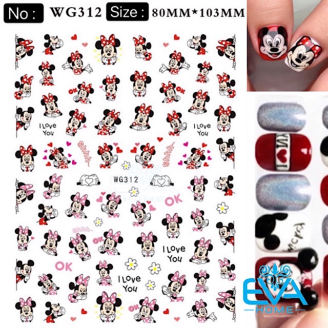 Miếng Dán Móng Tay 3D Nail Sticker Tráng Trí Hoạ Tiết Hoạt Hình Minnie Mouse WG312