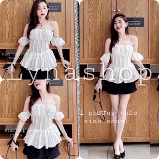 🍉Set đồ nữ🍉bộ đồ nữ sang chảnh🍉 Bộ Áo kèm Chân Váy Ngắn Set Áo Bèo Hở Vai Kèm Váy đen mặc lên cực kì đẹp, xinh xắnnn