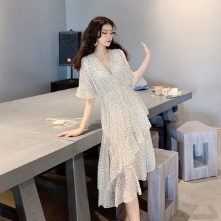 Đầm Chiffon Hoa Nhí Cổ V