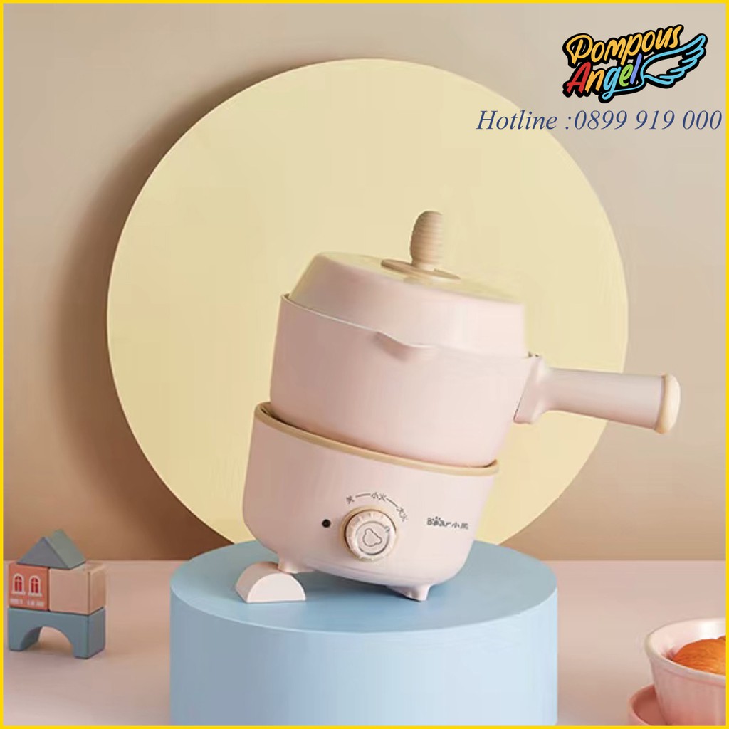 Set nồi điện mini tháo rời gấp gọn du lịch BEAR DRG-C10D1 màu trắng dung tich 1L bảo hành 12 tháng