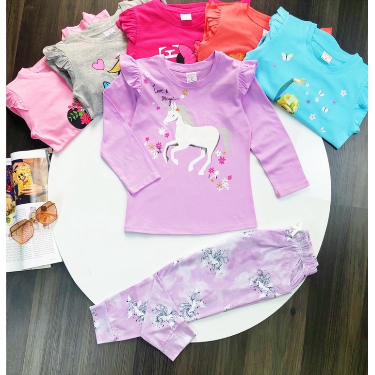 Bộ dài tay bé gái thun cotton Janeshop, Set quần áo thu đông mềm size đại 9-14: 20-45kg