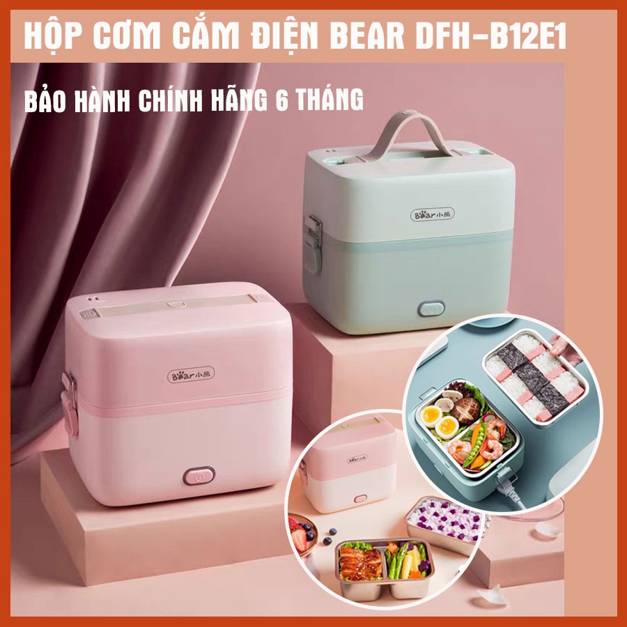 Hộp cơm cắm điện Bear DFH-B12E1, Hộp cơm giữ nhiệt, 2 tầng 3 ngăn, INOX304 cao cấp - HÀNG CHÍNH HÃNG BẢO HÀNH 6 THÁNG