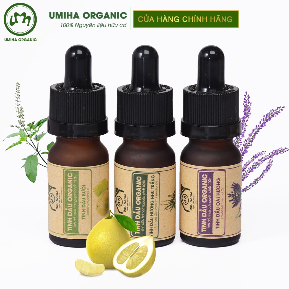 Combo 3 lọ Tinh Dầu UMIHA gồm - Bưởi, Hương Nhu Trắng, Oải Hương (10mlx3) - Hữu cơ nguyên chất