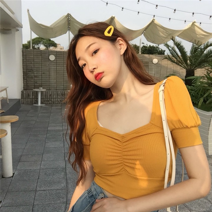 Xiaozhainv Áo thun cổ chữ V tay ngắn màu trơn phong cách Hàn Quốc xinh xắn cho nữ | WebRaoVat - webraovat.net.vn