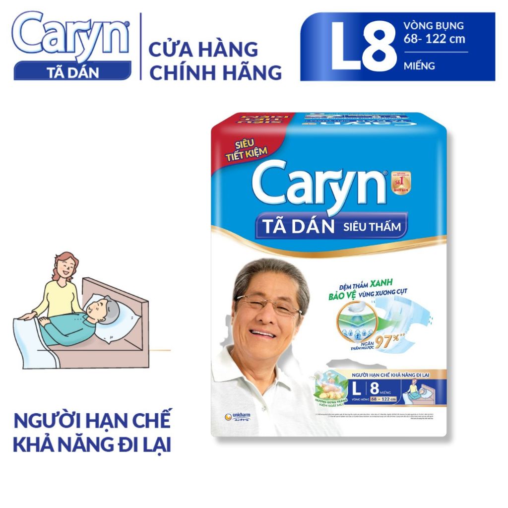 Tã/Bỉm dán người lớn siêu thấm Caryn dành cho người hạn chế khả năng đi lại Size L 