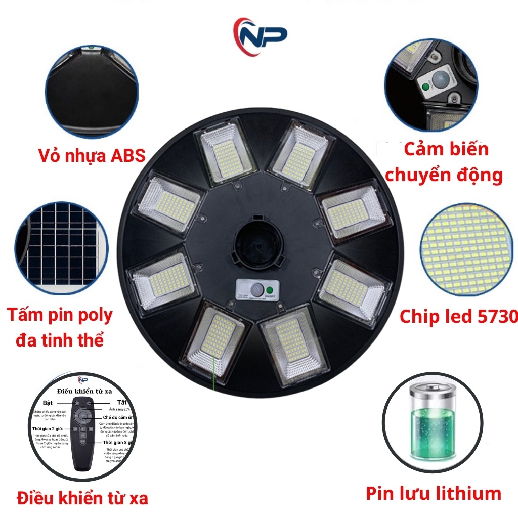 Đèn năng lượng mặt trời - Nhật Phong Solar - Đèn UFO 250W 500W 800W góc 360 - điều khiển - cảm biến chuyển động BH 2 năm
