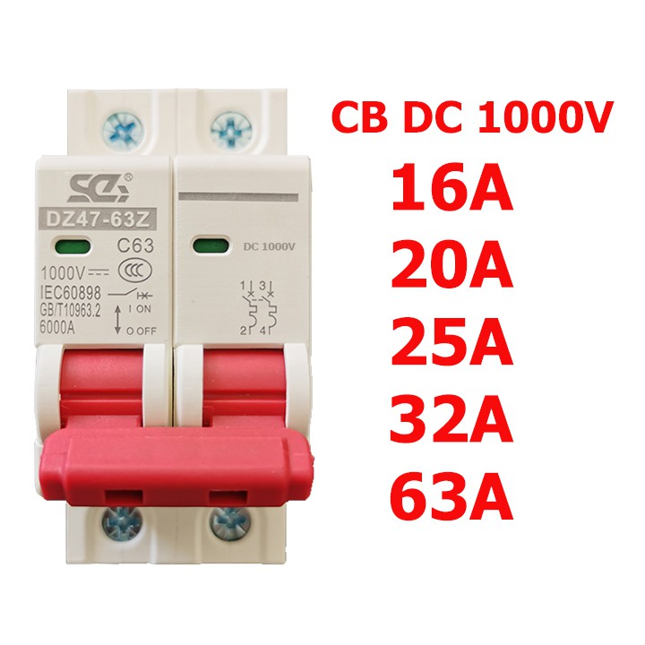 Bộ Át 1 chiều (aptomat SC) CB DC 1000V bảo vệ quá tải cho pin năng lượng mặt trời CB DC 16A/20A/25A/32A/63A