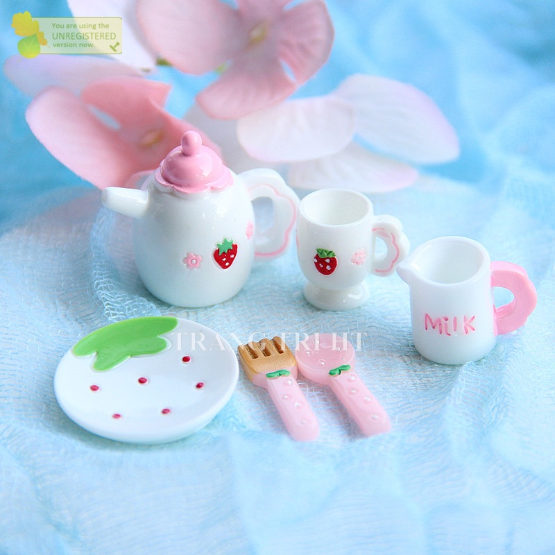 [Siêu đẹp] Set 6 món mô hình ấm tách trà phụ kiện trang trí nhà búp bê