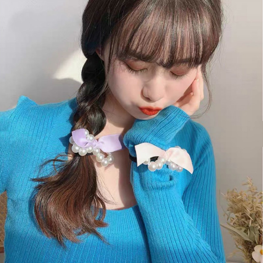 Dây Buộc Tóc Thiết Kế Đính Ngọc Trai Phong Cách Sang Trọng Cho Nữ