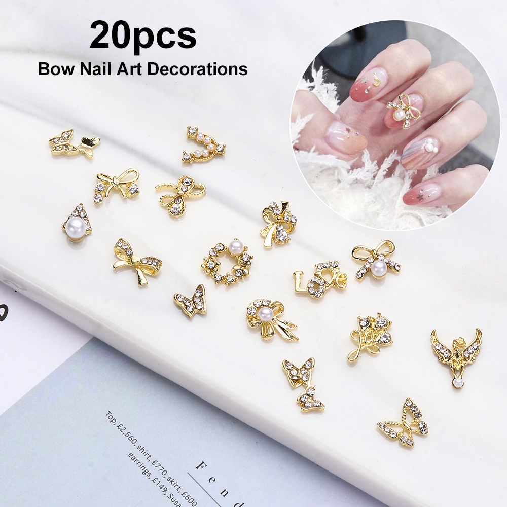 [Hàng mới về] Set 20 hạt trang trí móng tay hình nơ 3d làm từ hợp kim bắt mắt sành điệu
