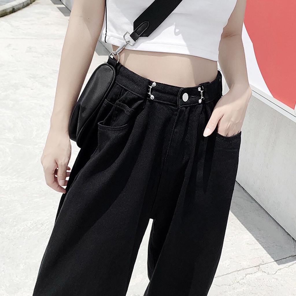 Quần Culottes Jean bò cạp cao năng động Thụng Móc Cài dài 100cm