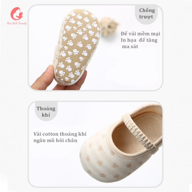Giày tập đi cho bé chống trơn trượt, chất liệu cotton hữu cơ tự nhiên 100%