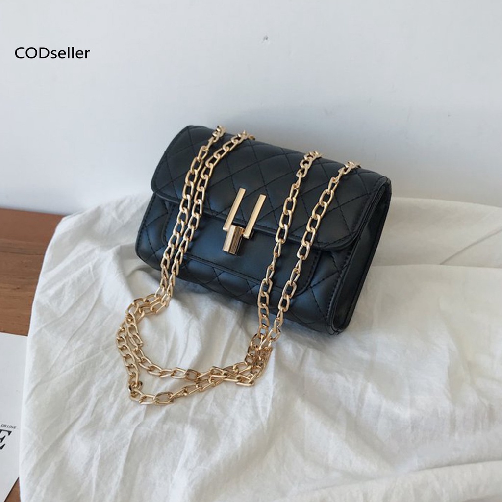 COD_ Faux Leather Handbag Single-shoulder Square Women Chain Messenger Bag Exquisite for Daily Use