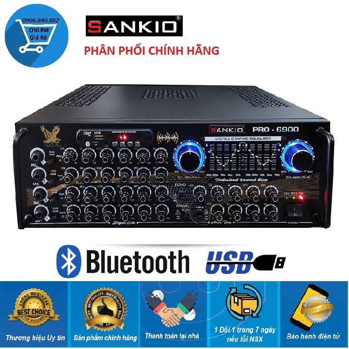 Amply Bluetooth SANKIO PRO 6900 - 16 sò lớn, 2 kênh riêng biệt, 2 quạt gió