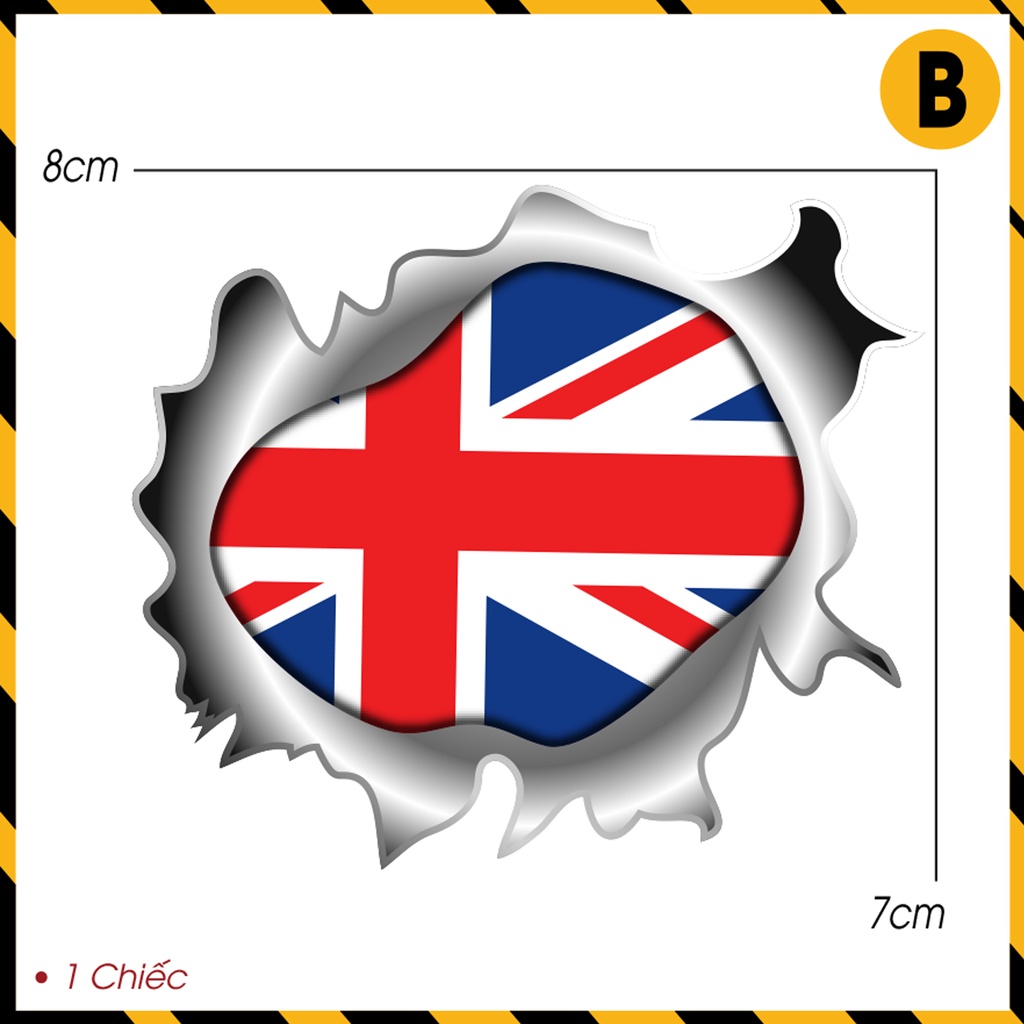 Sticker Trang Trí Xe máy, Xe Điện, Laptop, Điện Thoại, Mũ Bảo Hiểm Mẫu Cờ Anh | Tem Dán Xe Hình Cờ England Dễ Dán