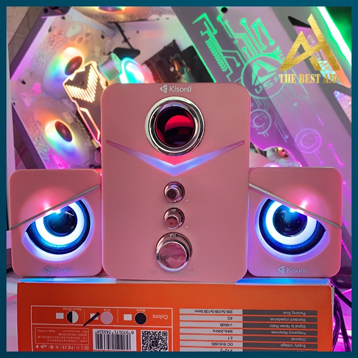 Loa Máy Tính Để Bàn 2.1 Kisonli U-3100 Màu Hồng Led Rgb- Hàng Chính Hãng 100%, Full Box