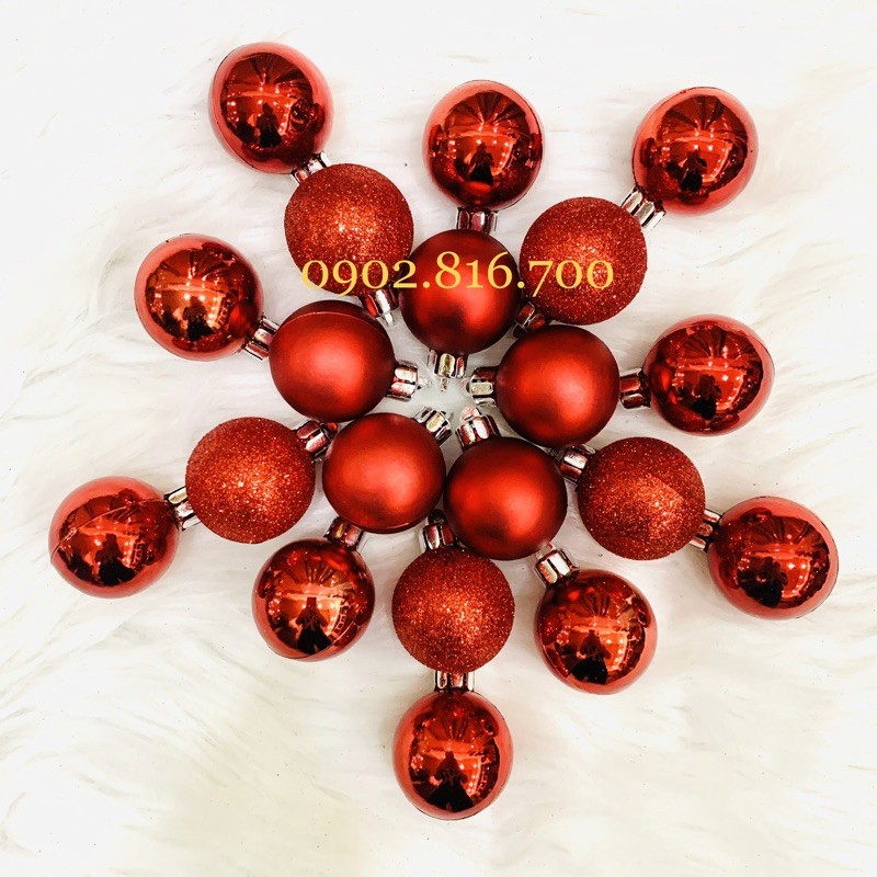 Set 20 trái châu vàng xanh đỏ bạc 3 loại châu 4cm 6cm trang trí noel