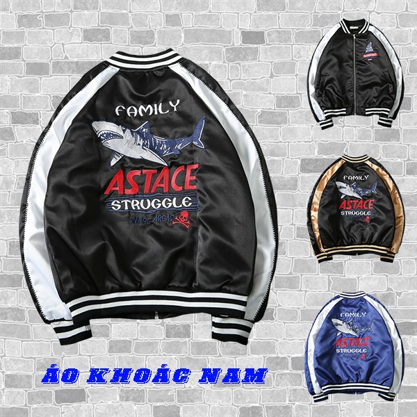 Áo Khoác Nhẹ Nam Nữ Khóa Kéo Phối Hình In Cá Mập ASTACE Kiểu Dáng Bomber AO KHOAC NAM 9000038C