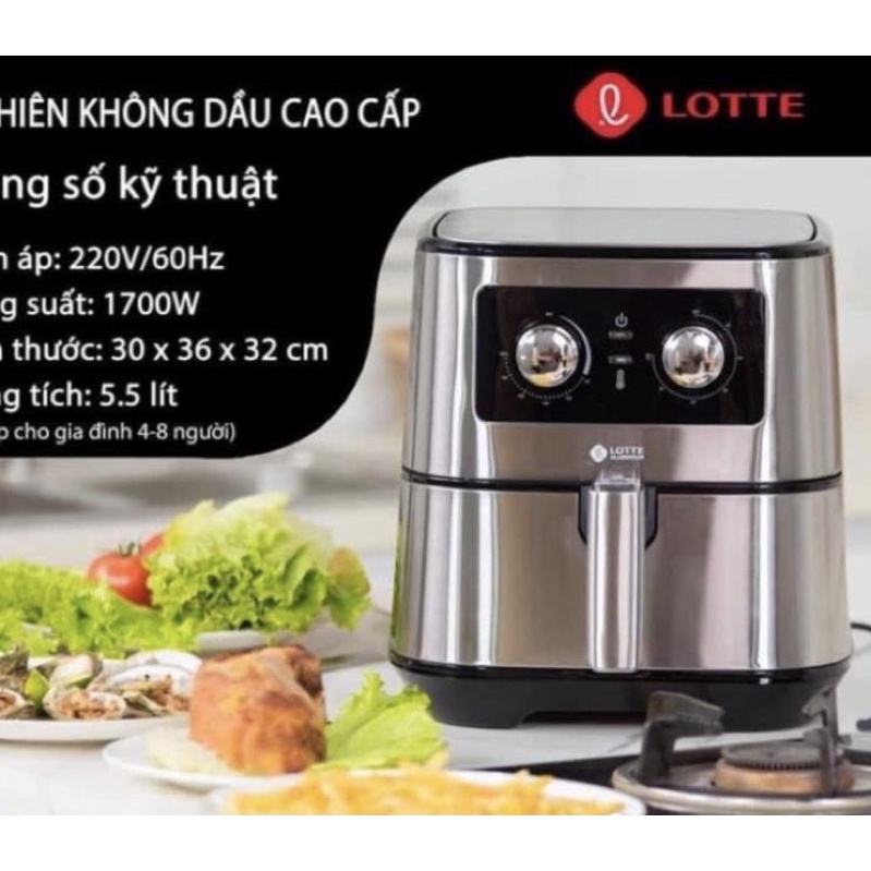 (Có sẵn) Nồi chiên không dầu lotte,nồi chiên không dầu lotte 5,5l chính hãng bảo hành 12 tháng