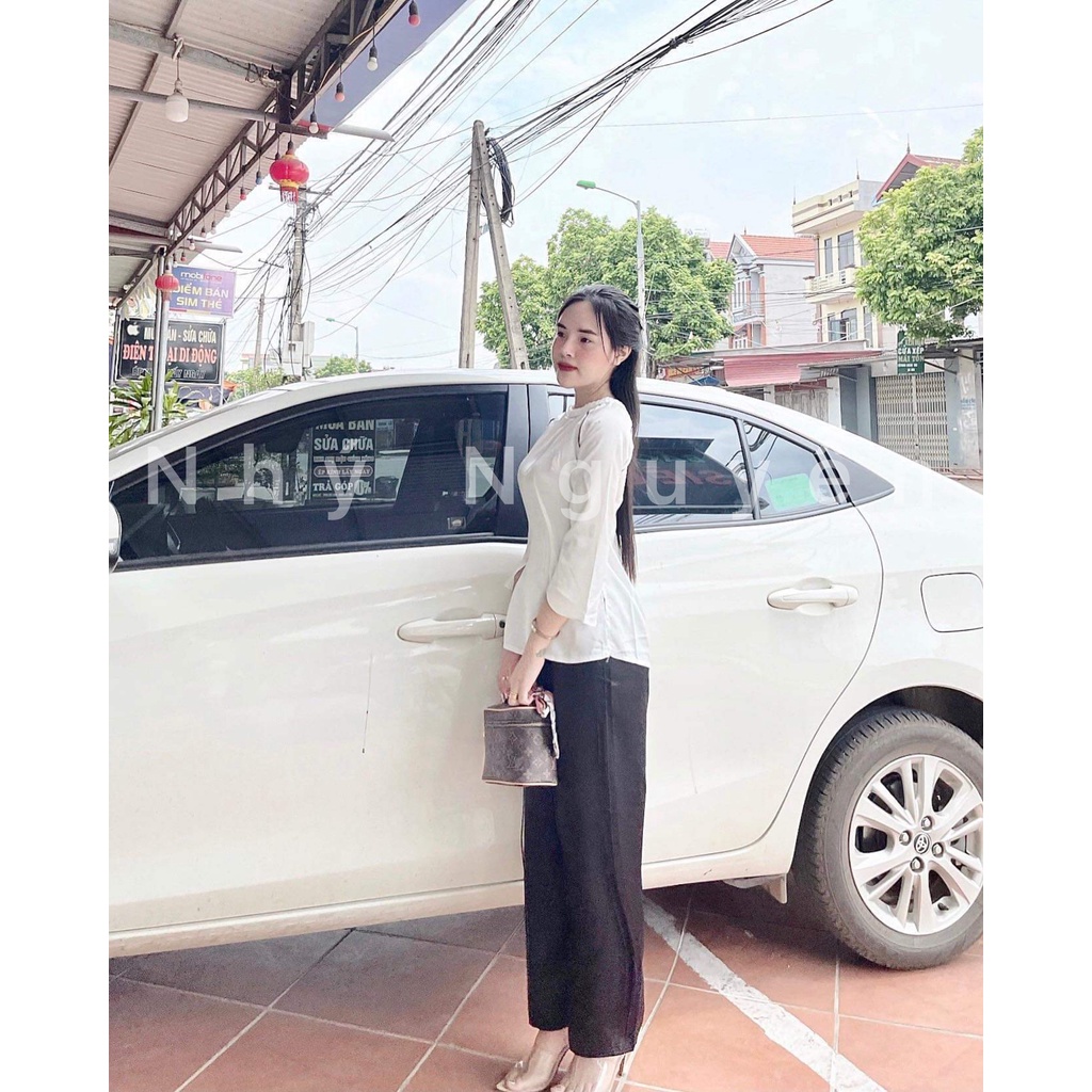 Đồ Lam Bà Ba Cách Tân Đi Chùa Vải Lụa Cao Cấp