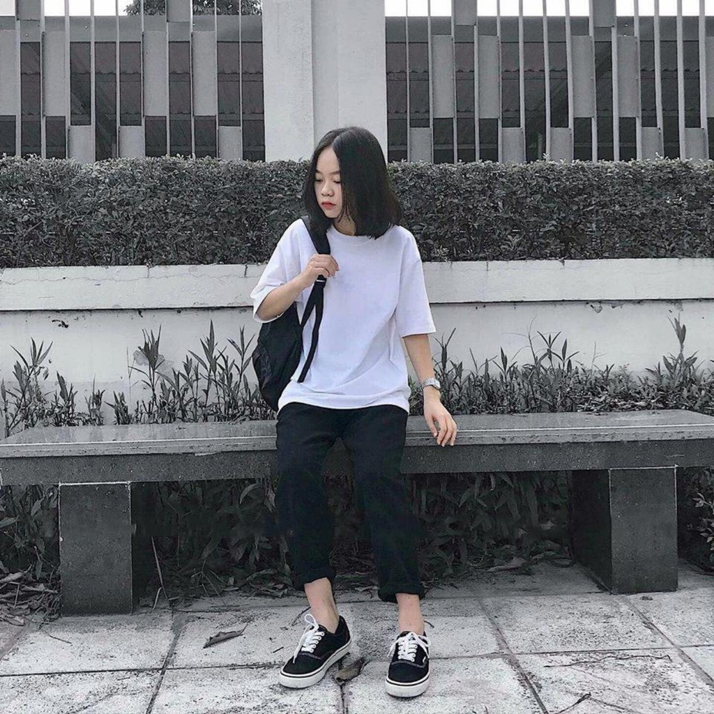 áo thun tay lỡ màu trắng FOME RỘNG có chọn size, chất thun xịn 0ffk13