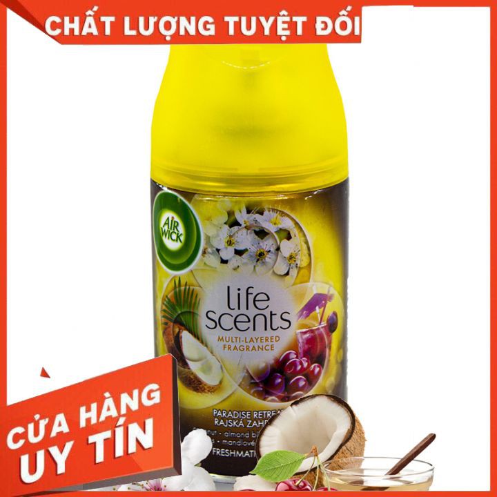 HOA HẠNH NHÂN,DỪA TƯƠI,Bình xịt tinh dầu thiên nhiên Air Wick Paradise Retreat 250ml,cung cấp tới 60 ngày hương thơm