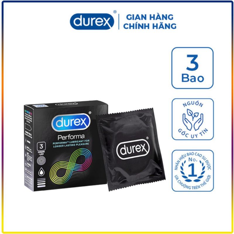 Bao Cao Su Durex Performa kéo dài thời gian QH (hộp 12 bao và hộp 3 bao ) tặng 1 hộp 3 với đơn trên 150k